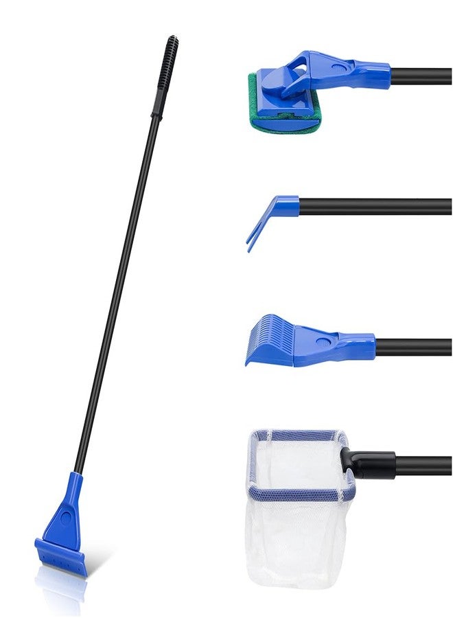 Novique 5 in 1 Fish Tank Cleaner Kit Aquarium Cleaning Tools with 19 Inch Anti-Slip Handle Fish Tank Cleaner with Algae Scraper and Fish Net - Image 1